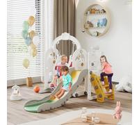Scivolo 6 in 1 per bambini, set di scivoli per bambini con altalena, scala facile da montare, telescopio, cestino da basket e spazio di archiviazione. Design della barca pirata (bianco, A)