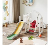 Scivolo Bambino 6 in 1 con Altalena, Scivolo Interno ed Esterno Parco Giochi, Altalena Regolabile in Altezza e Cestino da Basket, Scala, Telescopio, Carico Max. 35 kg, bianco (6 in 1 bianco)