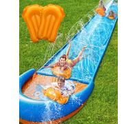 Scivolo d'acqua da 100 m, extra lungo, per bambini e adulti, con 2 tavole gonfiabili e irrigatori, giocattolo per l'estate all'aperto
