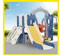 Scivolo giocattolo per bambini 5 in 1, con materiale HDPE, dotato di altalene, cerchi da basket, spazio di archiviazione Five in one slide