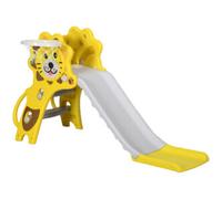 Scivolo per Bambini 18-36 Mesi con Canestro da Basket Laterale in PE, 131x50x74 cm, Giallo e Grigio