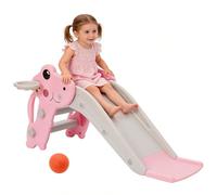 Scivolo per Bambini 3 in 1 con Canestro da Basket, Gradini Antiscivolo e Arrampicata 100cm, Giochi Montessori per Interni e Esterni, Palestra per Bambini 1 Anni + (Rosa)