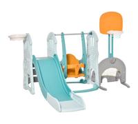 Scivolo per Bambini 4 anni max con Altalena, Canestro, Porta e Anelli, in HDPE e PP, 210x186x133 cm