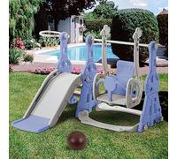 Scivolo per bambini, 4 in 1, Scivolo per interni ed esterni, con altalena, cestino da basket e scala da arrampicata, parco giochi per bambini da 1 a 6 anni (blu)