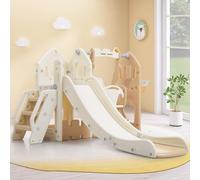 Scivolo per bambini 5 in 1, per interni ed esterni, per bambini dai 3 ai 6 anni, con scivolo, arrampicata, vano portaoggetti, altalena e canestro da basket, scivolo per bambini, scivolo da giardino
