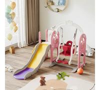 Scivolo per bambini 6 in 1, scivolo per dondolo per bambini con altalena regolabile in altezza, cestino da basket, scala, telescopio, parco giochi per interni ed esterni (rosa, 170 x 150 x 120)