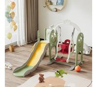 Scivolo per bambini 6 in 1,Scivolo per L'aspetto della barca pirata,Set di altalena e scivolo per bambini, con altalena, telescopio, scorrevole, pallacanestro Rack, verde