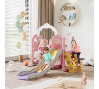 Scivolo per bambini 6 in 1,Scivolo per L'aspetto della barca pirata,Set di altalena e scivolo per bambini, con altalena, telescopio, scorrevole, pallacanestro rack, rosa