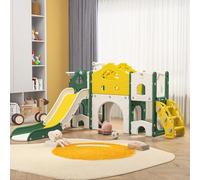 Scivolo per bambini, 7 in 1, grande scivolo per interni ed esterni, per bambini, con parco giochi, cestino da basket, scivoli lunghi e telaio per arrampicata autoportante (7 in 1 giallo-1)
