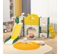 Scivolo per bambini 7 in 1, scivolo per bambini, con struttura per arrampicata, cestino da basket e tunnel all'aperto, parco giochi per bambini, per interni (giallo, scivolo singolo)