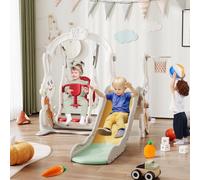 Scivolo per bambini con altalena, scivolo per bambini 4 in 1, scivoli interni ed esterni con altalena, telaio da arrampicata, cestino da basket, scivoli per l'aspetto del coniglio (bianco)