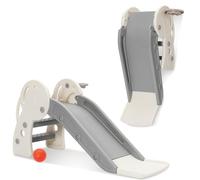 Scivolo per Bambini con Cestino da Basket, Scivolo Pieghevole per Esterno e Interno, Scivolo da Giardino per Bambino 1 2 3 Anni (Grigio+pallacanestro)