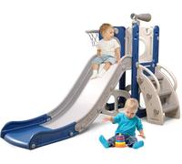 Scivolo per bambini,scivolo 5 in 1 per bambini piccoli,con canestro da basket,pallacanestro,struttura per arrampicata da giardino,telescopio, deposito,per età 18-36 mesi,scivolo extra lungo 1700 mm