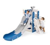Scivolo per bambini, scivolo per bambini piccoli indipendente con canestro da basket, attrezzatura per parco giochi con scivolo per bambini, scivoli per bambini all'aperto (Blu Grigio-5 in 1)