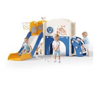 Scivolo per bambini, scivolo per bambini piccoli indipendente con canestro da basket, attrezzatura per parco giochi con scivolo per bambini, scivoli per bambini all'aperto (Blue arancione-6 in 1)