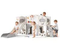 Scivolo per bambini, set da gioco 13 in 1 per neonati con canestro da basket e parete da arrampicata, scivolo autoportante per interni ed esterni con lancio degli anelli, xilofono e set da golf
