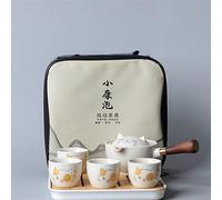 Scizorito Set da tè portatile in ceramica Kungfu cinese, con teiera rotante a 360 e infusore, 4 tazze da tè, vassoio da tè e borsa da viaggio (Lucky Cat)