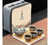Scizorito Set da tè portatile in ceramica Kungfu cinese, con teiera rotante a 360 e infusore, 4 tazze da tè, vassoio da tè e borsa da viaggio (forno di Guan)