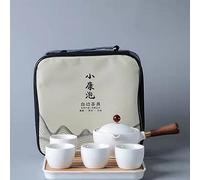 Scizorito Set da tè portatile in ceramica, set da tè Kungfu cinese, con teiera rotante a 360 e infusore, 4 tazze da tè, vassoio da tè e borsa da viaggio (bianco)