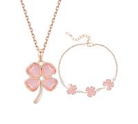 SCJJZ 2Pcs Parure di Gioielli Donna, Collana e Bracciale Ciondolo Argento Sterling 925 Zircone Cubique, bracciale portafortuna donna, per Fidanzata Mamma Figlia Festa, rosa
