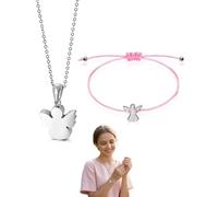 SCJJZ Bracciale e Collana con Ciondolo Angelo Custode Argento, Set di Gioielli in Acciaio Inossidabile Regolabile per Bambina e Bambino, Regalo per Cresima Comunione Battesimo Compleanno