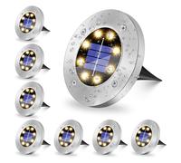 SCNNC Luci Solari Giardino Esterno da Terra, 8 LEDs Faretti da Giardino Solari Luce Calda IP65 Impermeabile, Luci Terra Solari Tonde per Giardino Prato Scala Vialetto Paesaggio Strade, 8 Pezzi