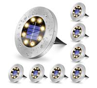 SCNNC Luci Solari Giardino Esterno da Terra, 8 LEDs Faretti da Giardino Solari Luce Calda IP65 Impermeabile, Luci Terra Solari Tonde per Giardino Prato Scala Vialetto Paesaggio Strade, 8 Pezzi