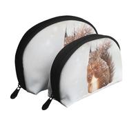 Scoiattolo carino nella neve stampato, Borsa per trucco a conchiglia Portamonete da donna Borsa da toilette piccola Borsa per cosmetici 2 pezzi