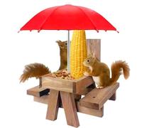Scoiattolo casetta per mangiatoia resistente alle intemperie, in legno con ombrello e supporto per pannocchie, tavolo da picnic per giardino, esterno