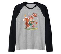 Scoiattolo Che Gioca a Calcio Foglie Autunnali Maglia con Maniche Raglan