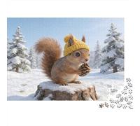 Scoiattolo con cappello Inverno Scoiattolo colorato nella neve con cappello Puzzle da 1000 pezzi per adulti Splendidamente illustrato Attività stimolante per la casa 38x26cm/1000pcs