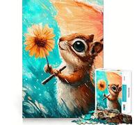Scoiattolo con fiore e ombrello sotto la pioggia Puzzle da 1000 pezzi per adolescenti Gioco di sfida per la mente Divertimento condiviso Clear Cut Sorpresa calda 38x52cm