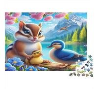 Scoiattolo e Anatra sulla Riva del Lago Puzzle 1000 Pezzi Carta per Adulti Scena di Foresta Primaverile Gioco di Puzzle 1000 Pezzi Decorazione Relax Regalo 52x38cm/1000pcs