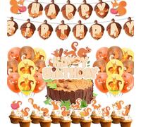 Scoiattolo Party Decorazioni Scoiattolo Compleanno Party Forniture Include Scoiattolo Compleanno Banner Torta Topper Cupcake Toppers Palloncini per Woodland Animals Party Zoo Animals Party