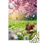 Scoiattolo tra i Fiori di Ciliegio Puzzle Prateria primaverile 1000 Pezzi Cartone Resistente Per Uomo E Donna, Rilassante Sfida, Idea Regalo Compleanno Premium 38x26cm/1000pcs