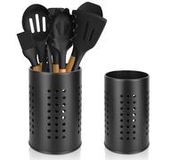 Scola Posate da Cucina, 2 Pezzi Portautensili Nero in Acciaio Inossidabile, Portautensili Silio, Grande Cestino Portaposate, Porta Utensili da Cucina, Porta Mestoli da Cucina per Utensili da Cucina