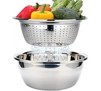 Scolapasta Acciaio Inox Colapasta con Ciotole Inox Cucina Colino da Cocina Scolatutto con Contenitore per Mescolare Scolare Pasta Spaghetti Frutta Verdura, 26 cm