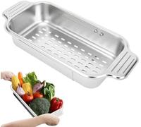 Scolapasta estensibile, sopra il lavandino Scolapasta rettangolare allungabile in acciaio inox 304 lavare frutta e verdura, scolare la pasta cotta e i piatti secchi