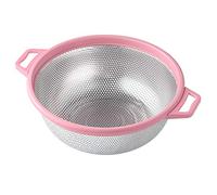 Scolapasta in acciaio inox con manico e gambe, grande colino in metallo rosa per pasta, spaghetti, bacche, verdure, frutta, tagliatelle, insalate, 26,7 cm, lavabile in lavastoviglie