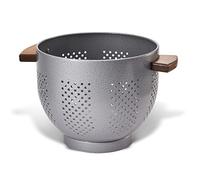 Scolapasta in Metallo con Manico in Legno, 22 cm, Rivestimento in Polvere di Sicurezza Alimentare, Grande Colapasta da Cucina con Base Stabile, Perfetto per Pasta, Frutta, Verdura (Grigio Hammertone)