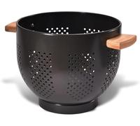Scolapasta in Metallo con Manico in Legno, 22 cm, Rivestimento in Polvere di Sicurezza Alimentare, Grande Colapasta da Cucina con Base Stabile, Perfetto per Pasta, Frutta, Verdura (Nero Chiaro)