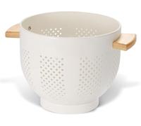 Scolapasta in Metallo con Manico in Legno, 22 cm, Rivestimento in Polvere di Sicurezza Alimentare, Grande Colapasta da Cucina con Base Stabile, Perfetto per Pasta, Frutta, Verdura (Crema)