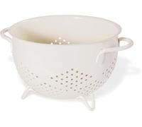 Scolapasta in Metallo da 5 Litri, Rivestimento in Polvere di Sicurezza Alimentare, Doppi Manici, Base a Tre Gambe, Colapasta da Cucina per Pasta, Frutta, Bacche e Verdure (Beige)
