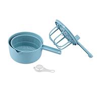 Scolapasta manuale per verdure, centrifuga per insalata, lavatrice per frutta e verdura con telaio mescolatore e doppio beccuccio, cestello di scarico da per uso destro o si (Blu)