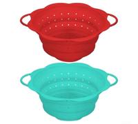 Scolapasta pieghevole in silicone, colino da cucina resistente, colino pieghevole per scolare pasta, lavare frutta e verdura, resistente al calore, lavabile in lavastoviglie, 33 cm (rosso)
