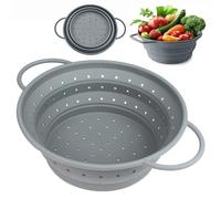 Scolapasta Silicone Pieghevole con Manico, Colino Setaccio da Cucina per Pasta, Verdura e Lavaggio, Cestino Drenante Collapsible, Setacci da Cucina per Pasta, Frutta, Verdura, 26 cm (Grigio)
