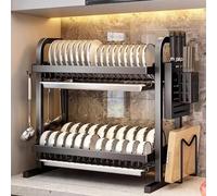 Scolapiatti 2/3- Livelli Sopra Lavello, Asciugapiatti In Acciaio Carbonio Con Vassoio Scolo, Supporto Per Bacchette E Portacoltelli, Ripiano Cucina Per Risparmio Spazio(Black,W21"(3 Tier))