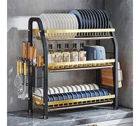 Scolapiatti a 2/3 ripiani di grande capacità con scolapiatti rimovibile, organizer salvaspazio da cucina, porta utensili regolabile, facile da pulire e montare