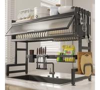 Scolapiatti a 2 livelli, grande capacità in acciaio inox, scolapiatti da cucina con supporto per coltelli e supporto per sille, scolapiatti salvaspazio per un'asciugatura efficiente