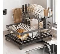 Scolapiatti a 2 livelli in acciaio inox, salvaspazio, organizer da cucina, grande capacità, resistente alla ruggine e durevole, design rimovibile per piatti, tazze e utensili.